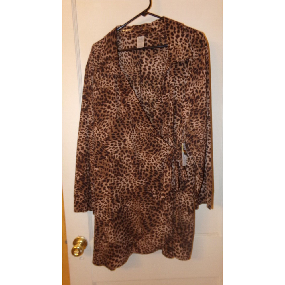 TIME AND TRU LEOPARD PRINT Knee Length Layering Kimono Robe/Cover Sz.2x 20-22